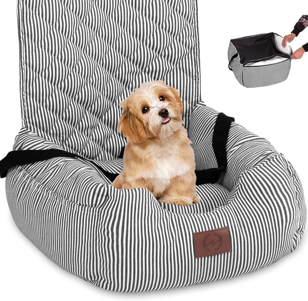 Washable Dog Car Seat with Storage Pockets and Safety Leash Q34520