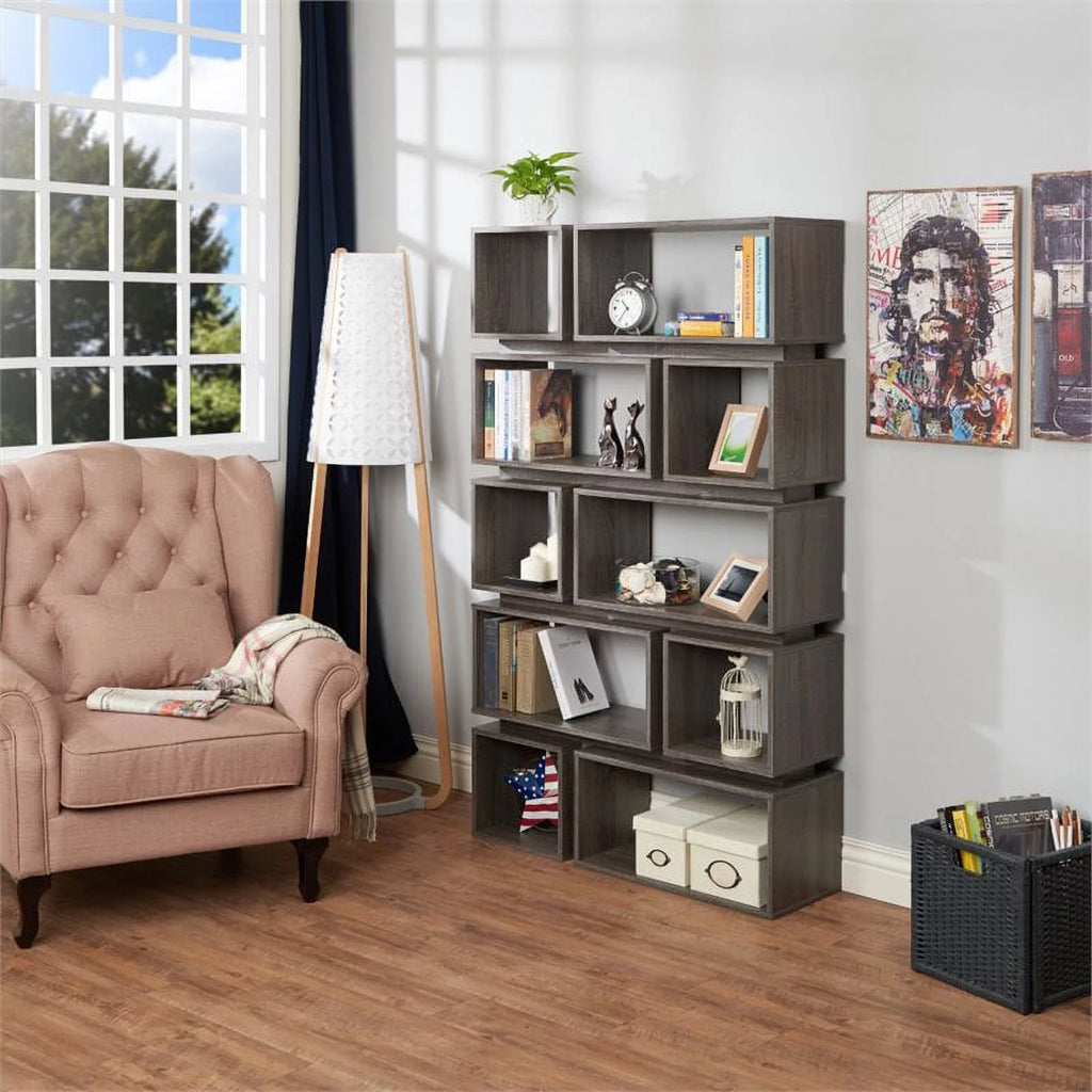 Distressed Gray Wood Geometric Bookcase H456343