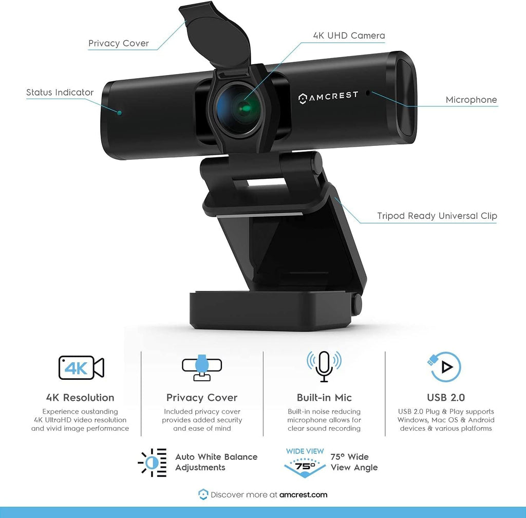 4K Webcam with Microphone & Privacy Cover X41974