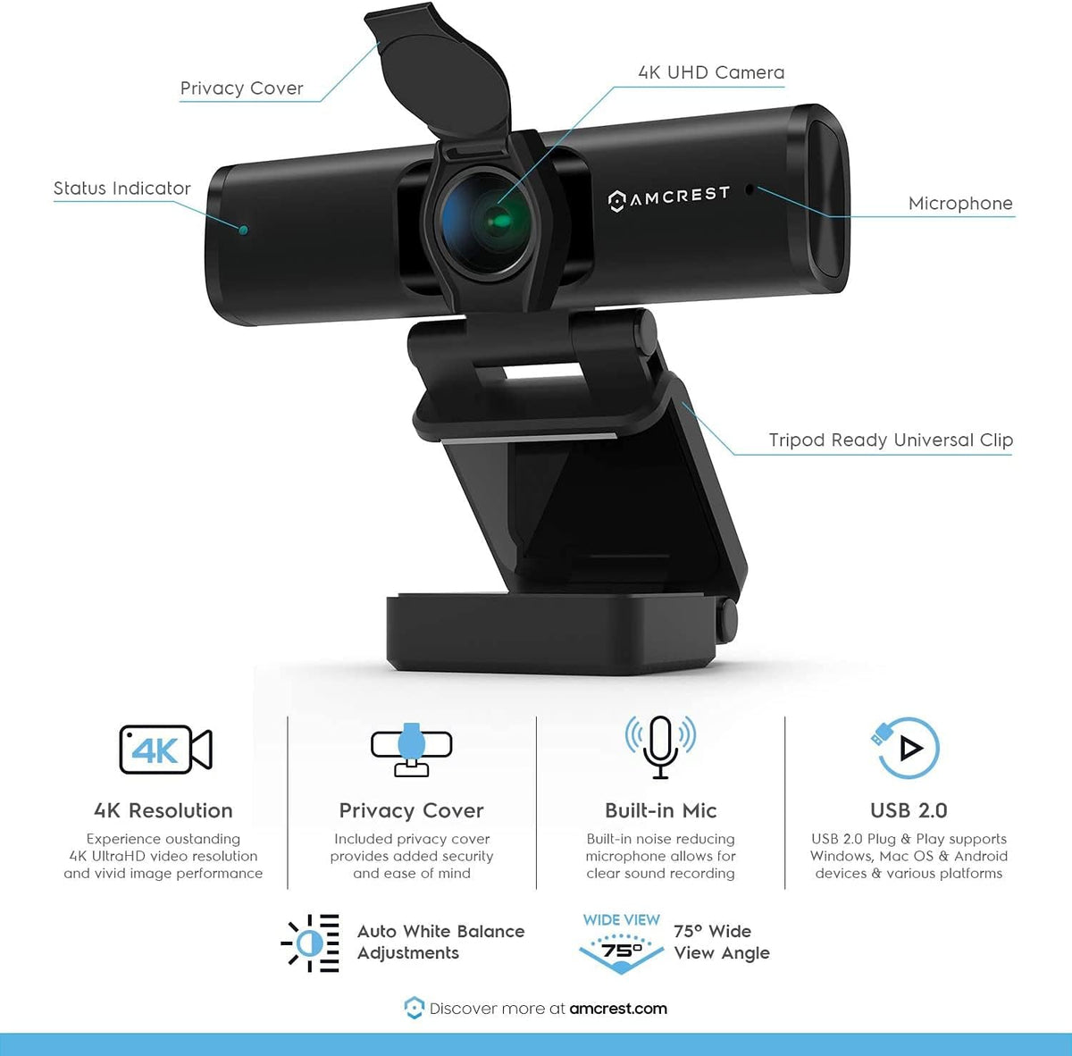 4K Webcam with Microphone & Privacy Cover X41974