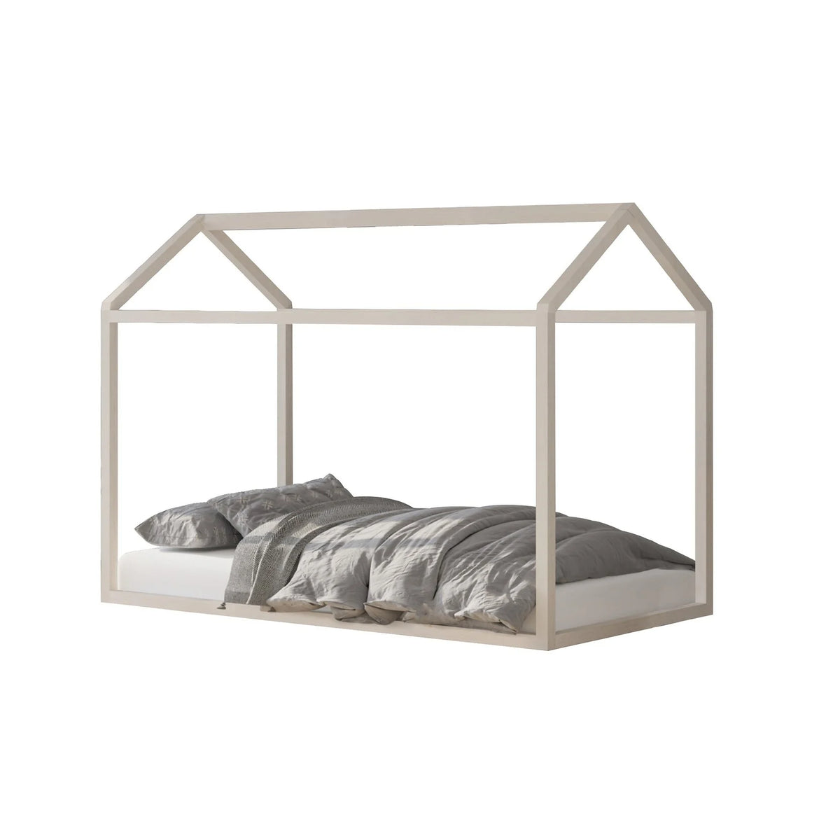 Twin Size Wooden Canopy Bed Antique Grey F9834