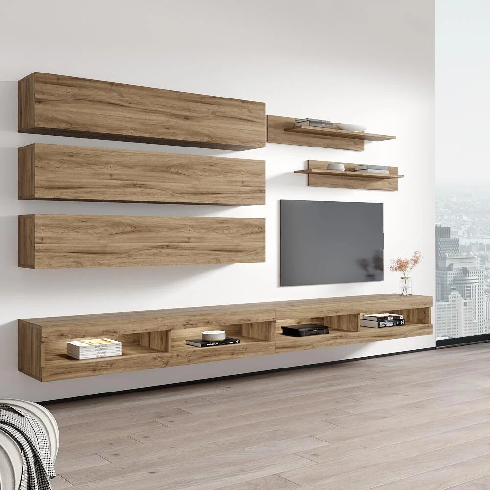 Oak Wall Mounted Floating Entertainment Center B86246