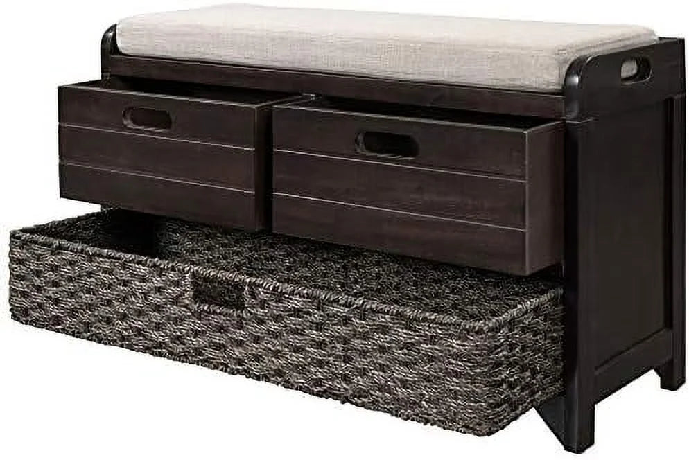 Black 3 Drawer 3 Basket Wooden Ottoman Bench O43612