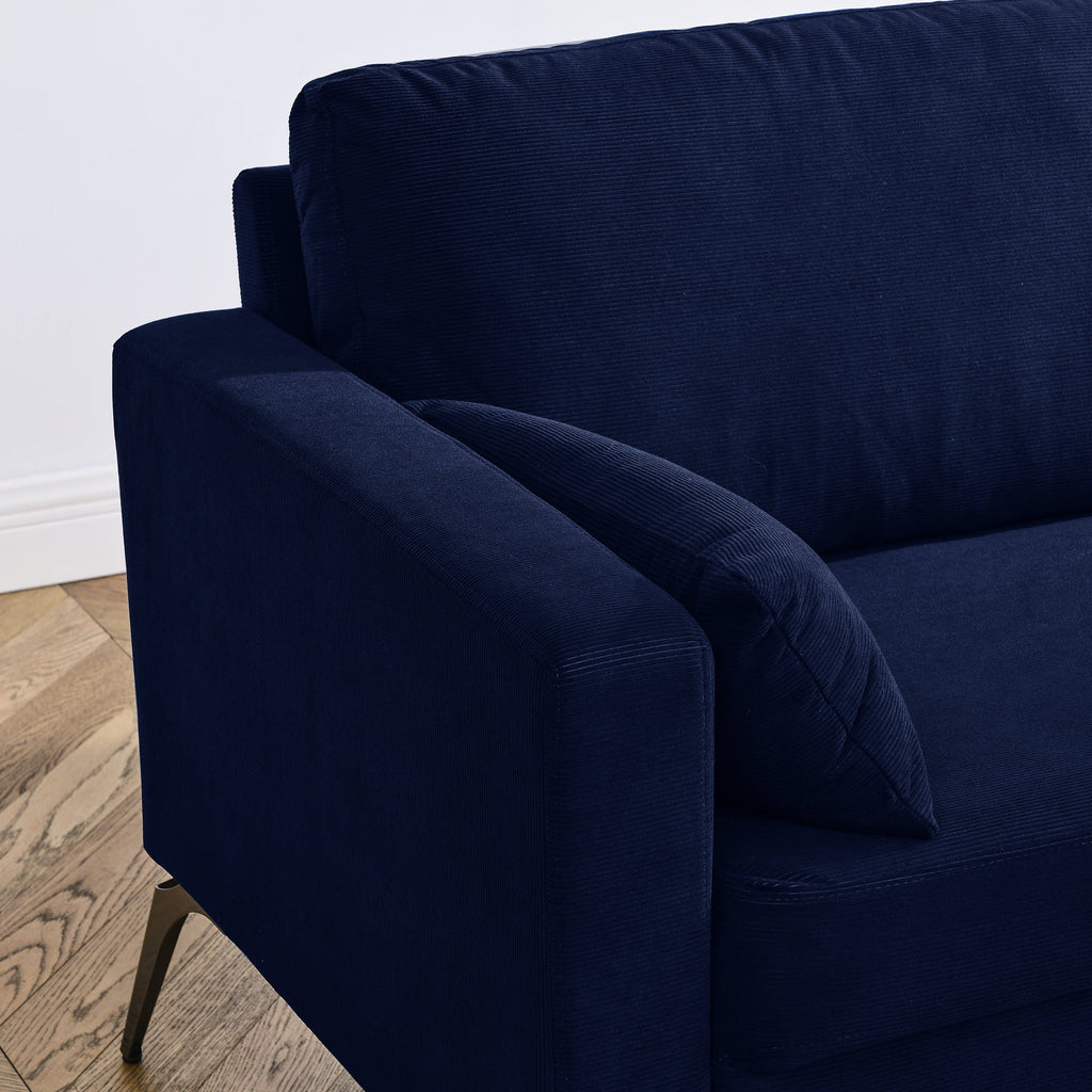 Navy Corduroy 3-Seater Sofa with Two Small Pillows T731608