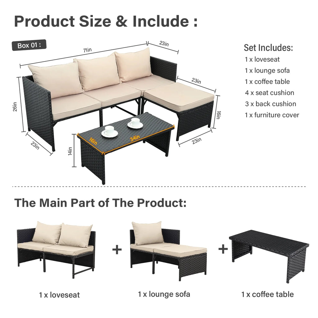 3 Pieces Patio Conversation Set with Coffee Table Q9187