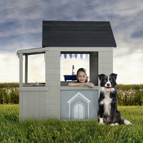 Wooden Cedar Playhouse with Play Sink and Picnic Table R9013