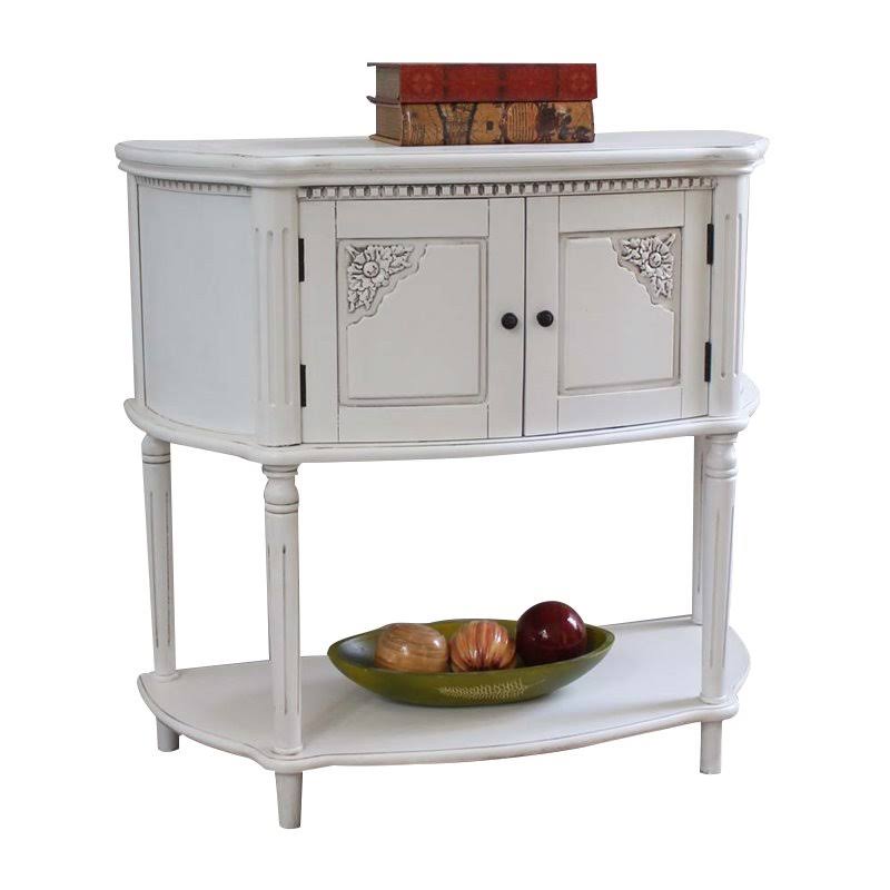 Antique White Carved Wood Two Door Console Table O8637