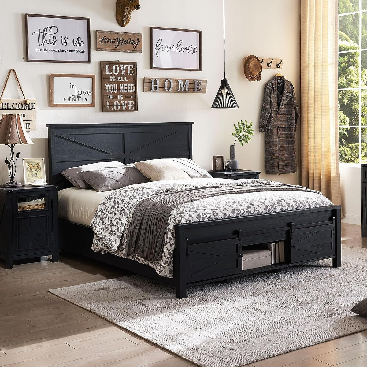 King Bed Frame with Headboard and Storage Cabinets P4818