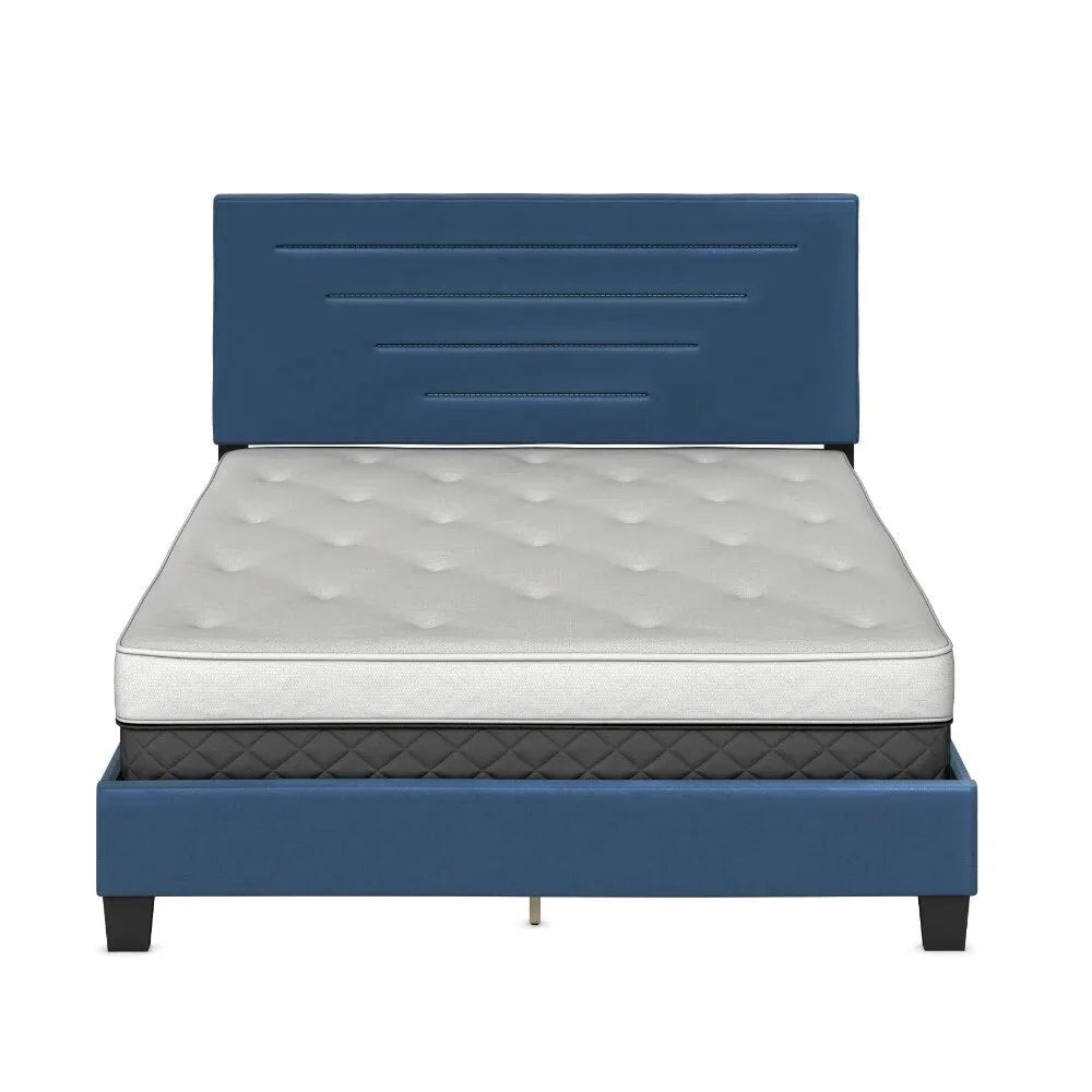 Blue Faux Leather Upholstered Platform Bed D20553
