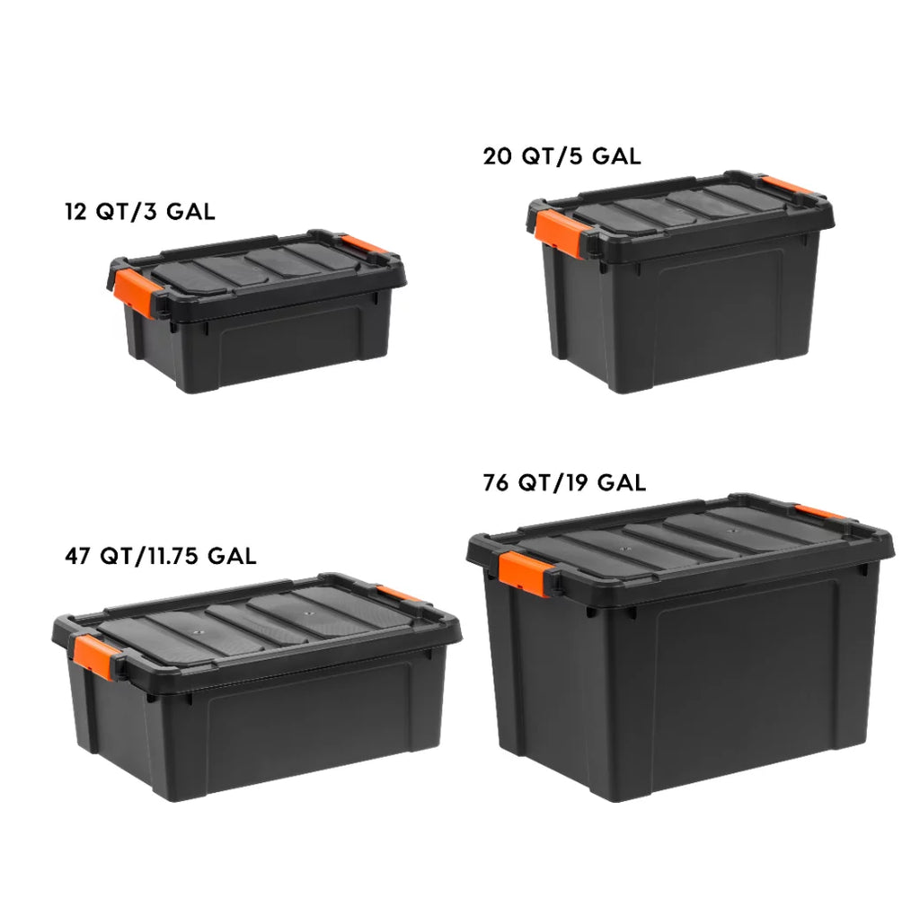 5 Gallon Heavy Duty Plastic Storage Bin Black, Set of 4 W647