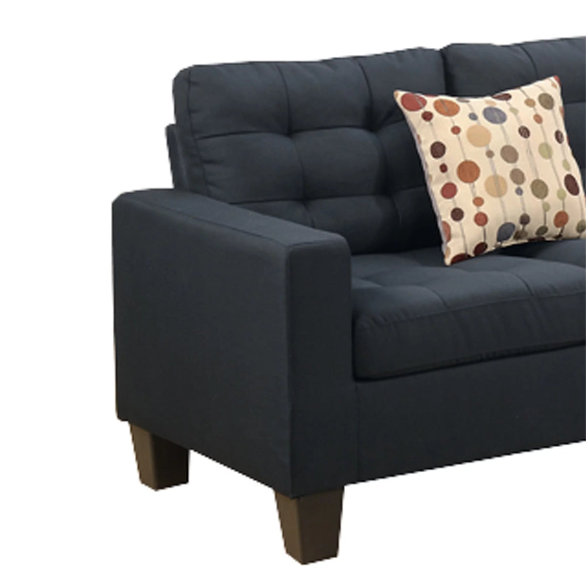Black 4 Pieces Polyfiber Fabric Sectional With 2 Pillows Y288