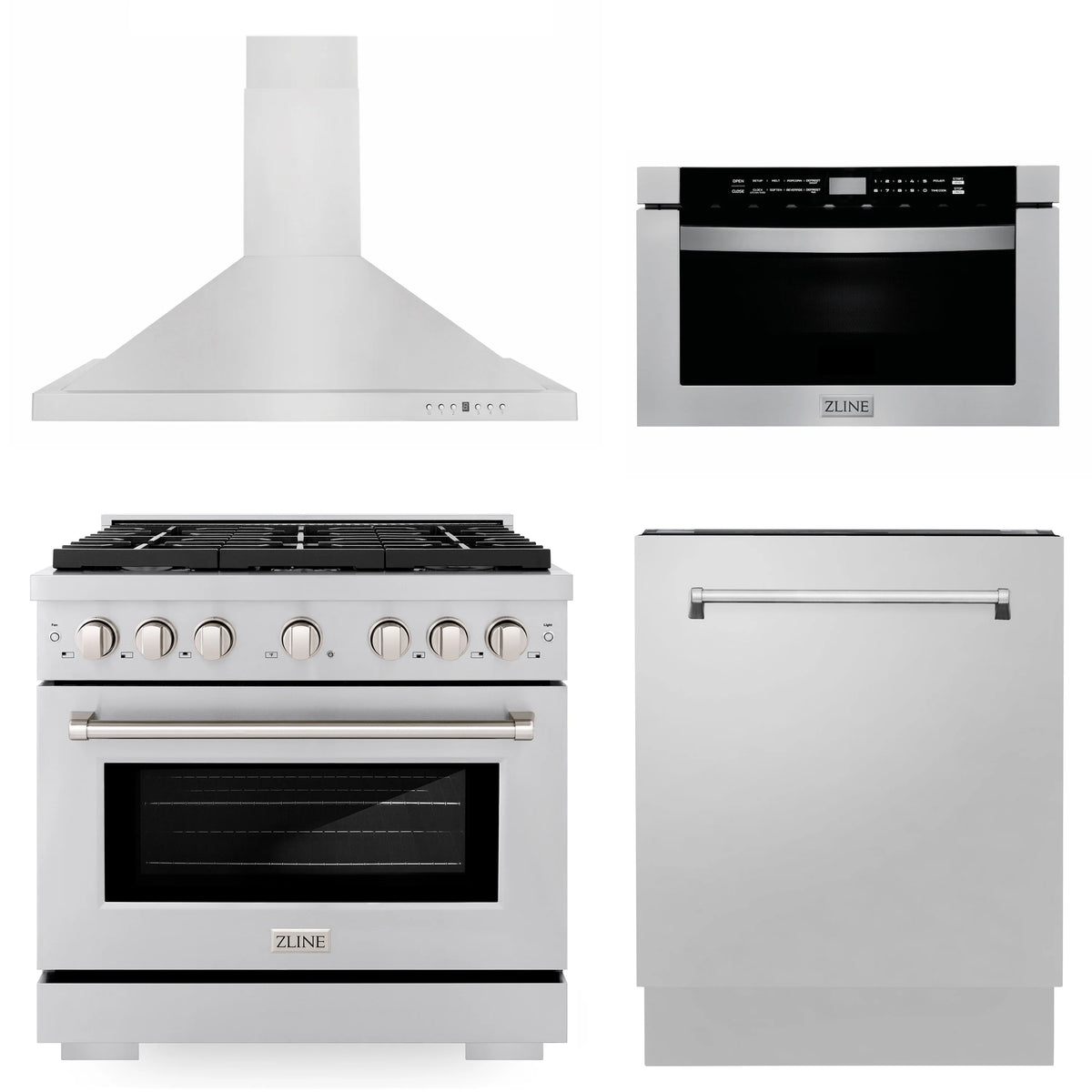 36 in. Gas Range, Range Hood, Microwave Drawer, Dishwasher H1151