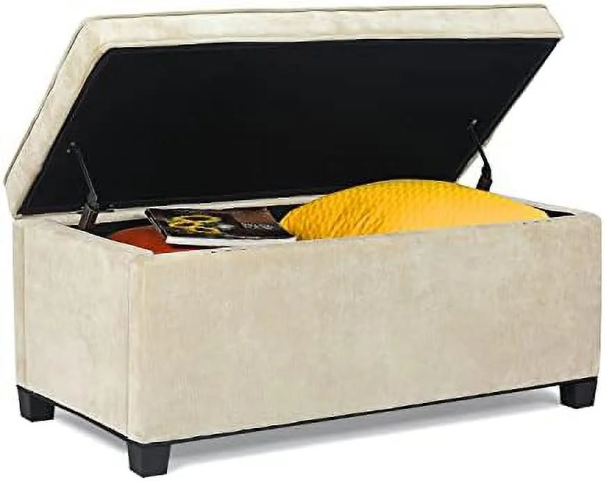 Rectangular Upholstered Ottoman Bench with Wooden Legs X5708