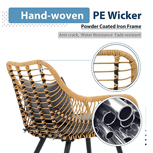 3 Piece Wicker Patio Bistro Set with Glass Top Table H85402