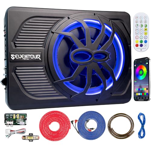 800W Slim Under Seat Powered Car Subwoofer with Blue LED Light U91426