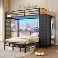 Twin Over Twin L-Shaped Bunk Bed with Desk, 5 Storage Drawers, Guardrail & Stairs, Black D382952