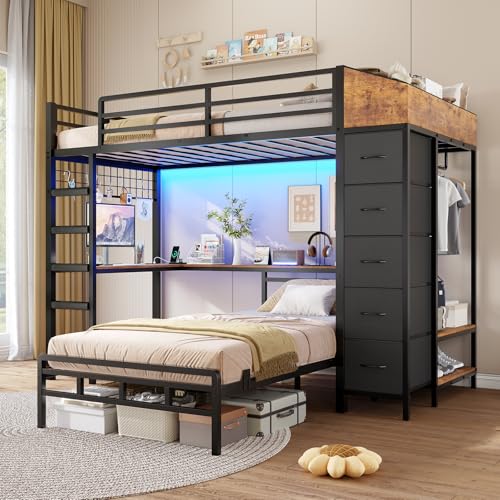Twin Over Twin L-Shaped Bunk Bed with Desk, 5 Storage Drawers, Guardrail & Stairs, Black D382952