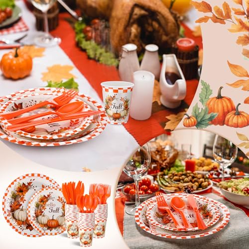 350 Pcs Fall Paper Plates Napkins Cups Disposable Tableware Set M66209