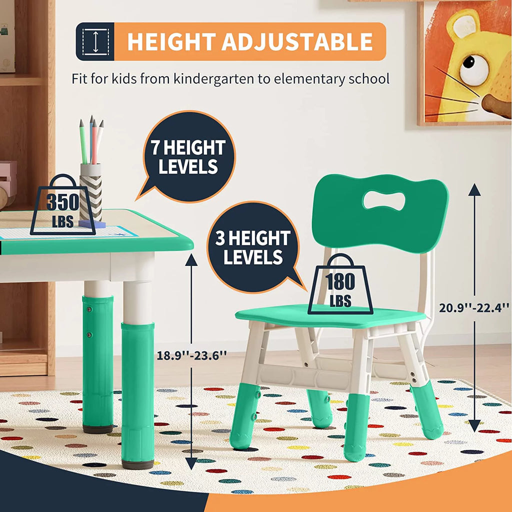 Kids Table and Chairs Set, Multi Levels Height Adjustable, Mint Green N8705