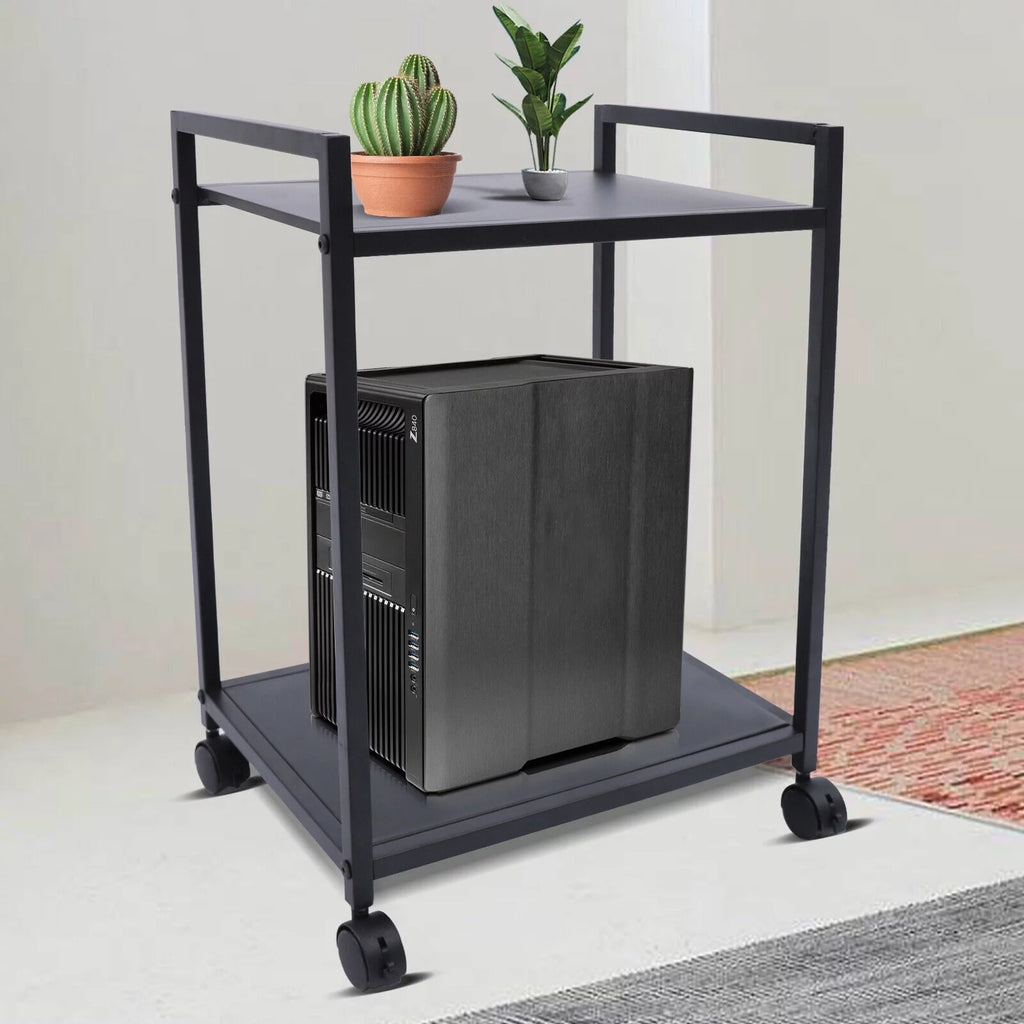 2-Tier Computer Tower Stand with Lockable Wheels K1060