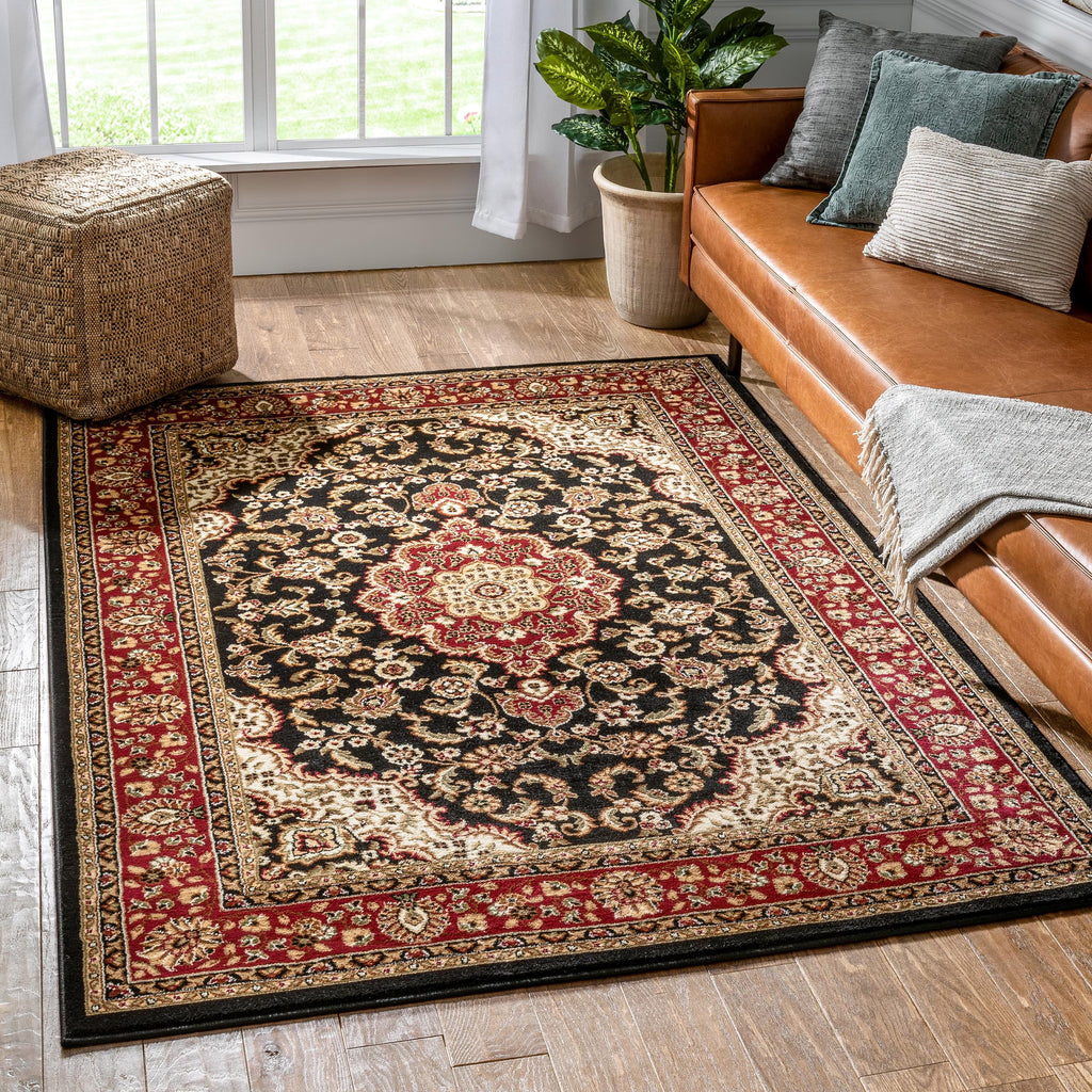 Red Green Ivory Light Blue Black Persian Floral Oriental Area Rug U498354