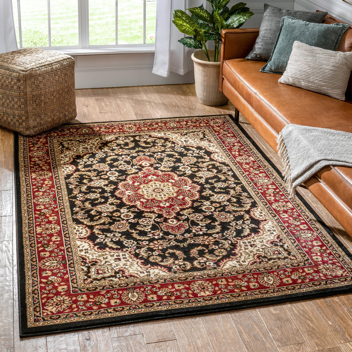 Red Green Ivory Light Blue Black Persian Floral Oriental Area Rug U498354