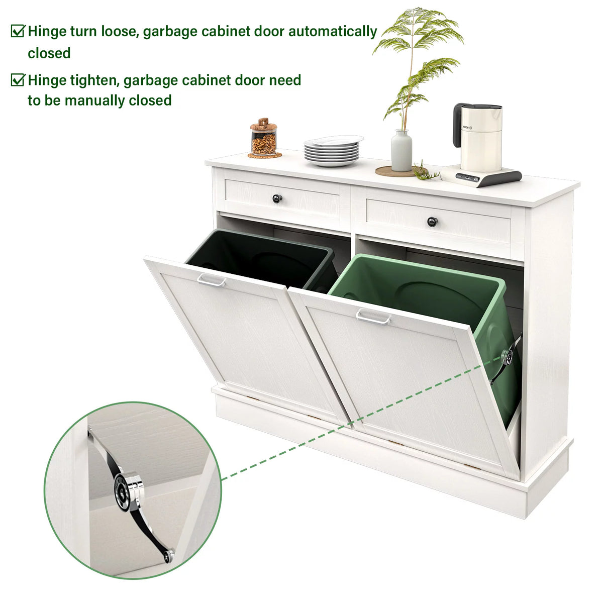 White Free Standing Tilt Out Trash Cabinet with Drawer N66559