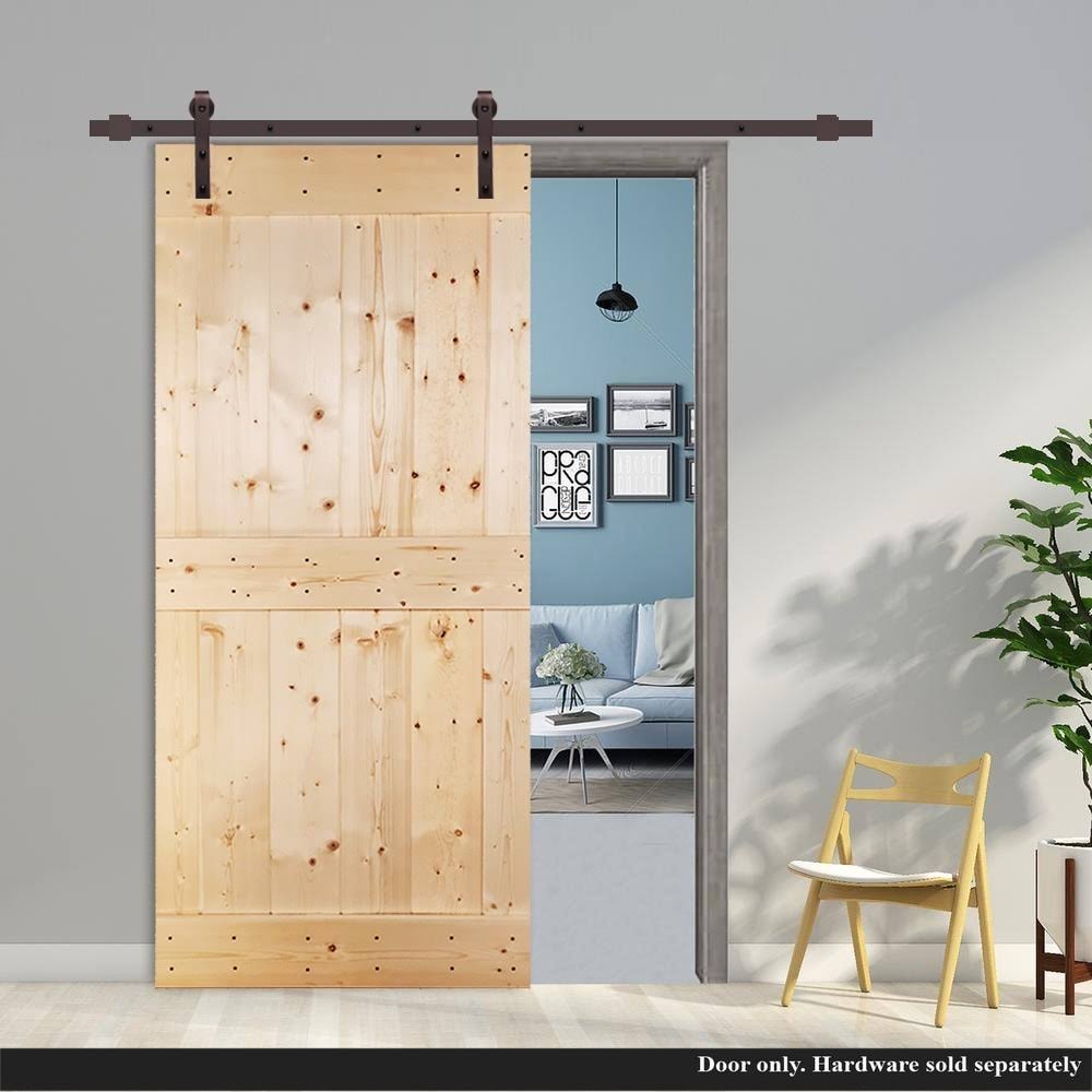 Unfinished 2 Panel Solid Knotty Pine Wood Barn Door O86515