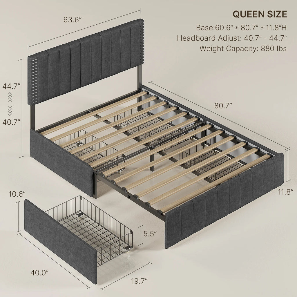 Full Bed Frame with 4 Storage Drawers Q9534