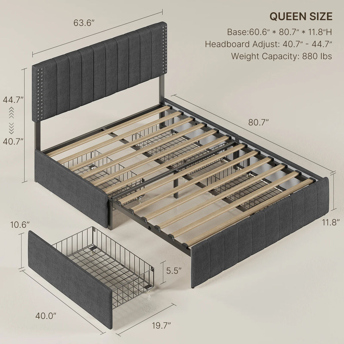 Full Bed Frame with 4 Storage Drawers Q9534