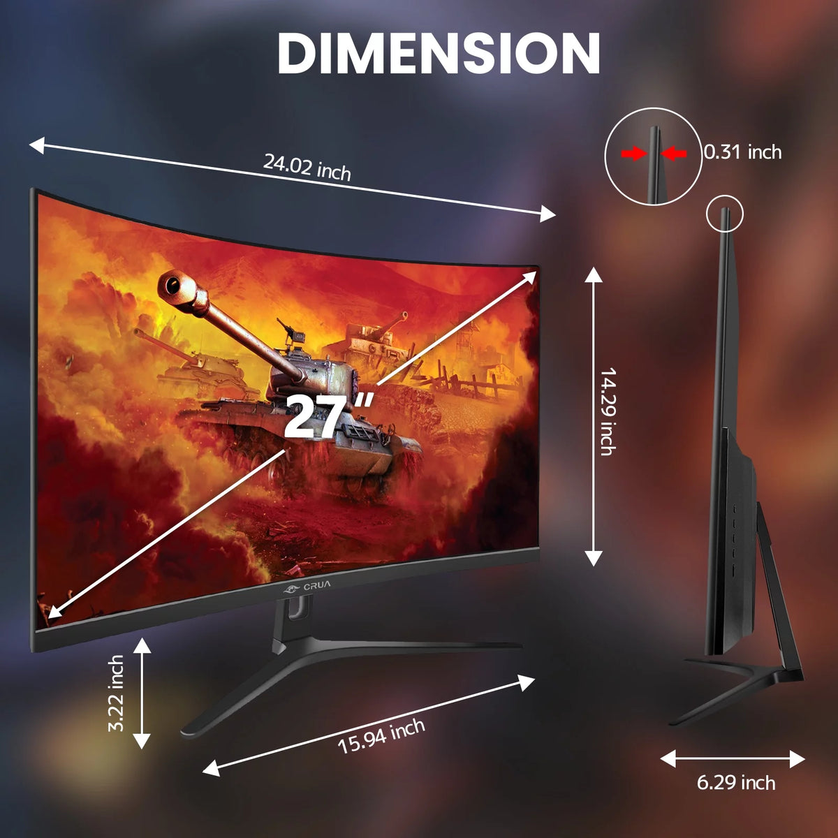 27 Curved Gaming Monitor FHD 1080P 165Hz 1800R Frameless Black K4053