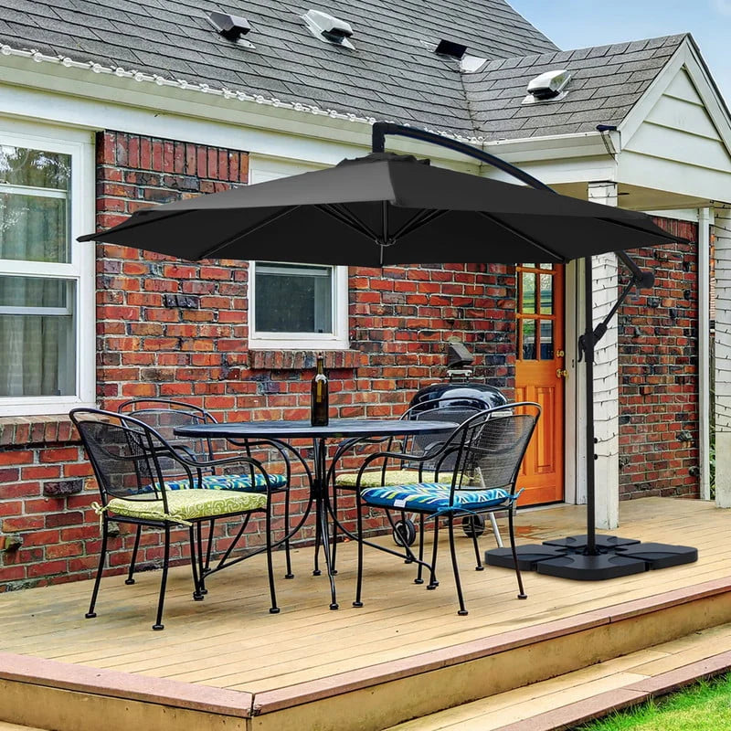 10ft Heavy Duty Offset Cantilever Patio Umbrella with 4-Piece Base, Beige O507