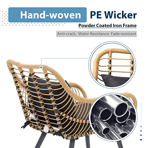 3 Piece Wicker Patio Bistro Set with Glass Top Table H85402