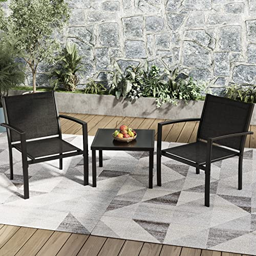 4 Pieces Patio Furniture Set with Glass Coffee Table, Black N521