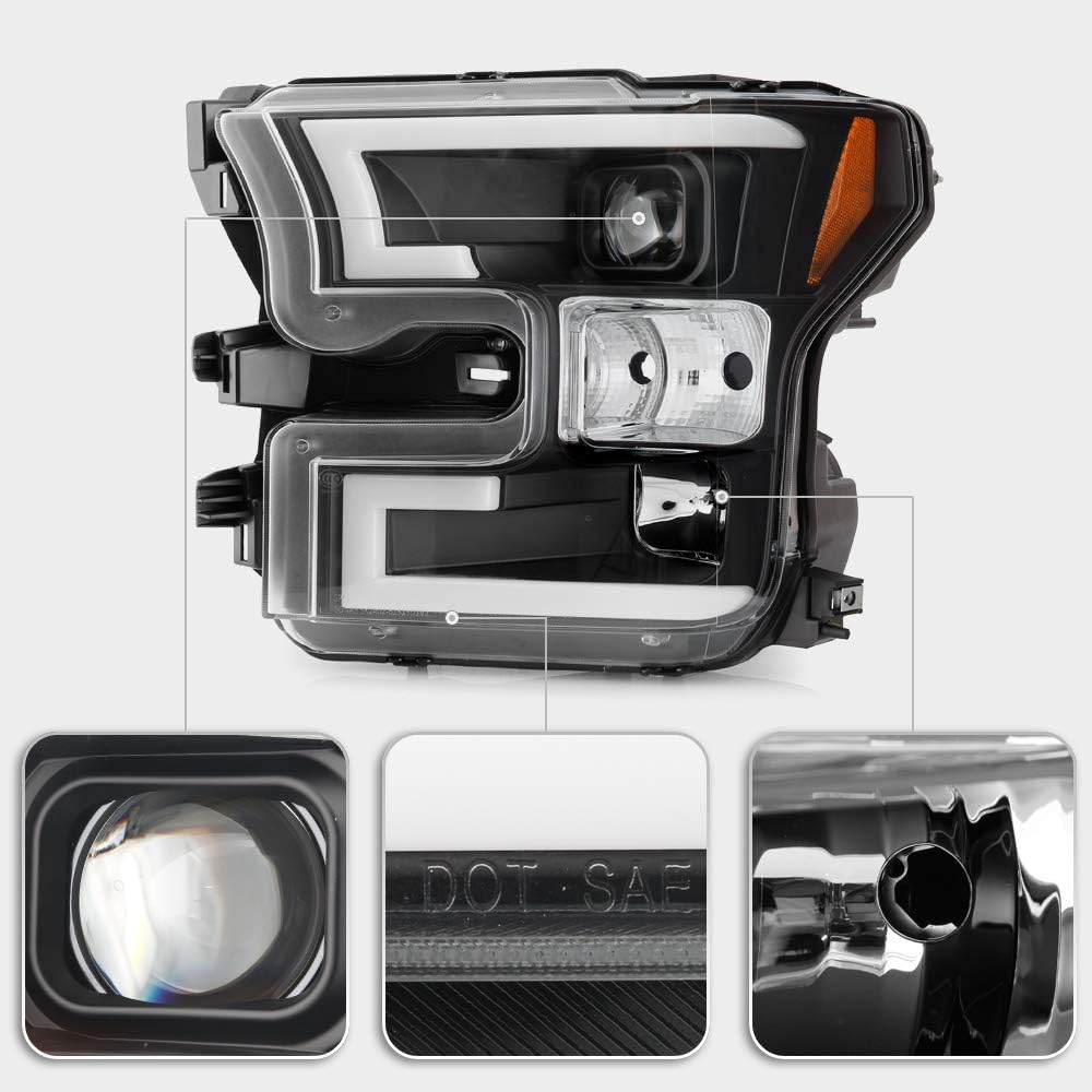 For 2015-2017 Ford F150 Black LED Projector Headlights Assembly C643