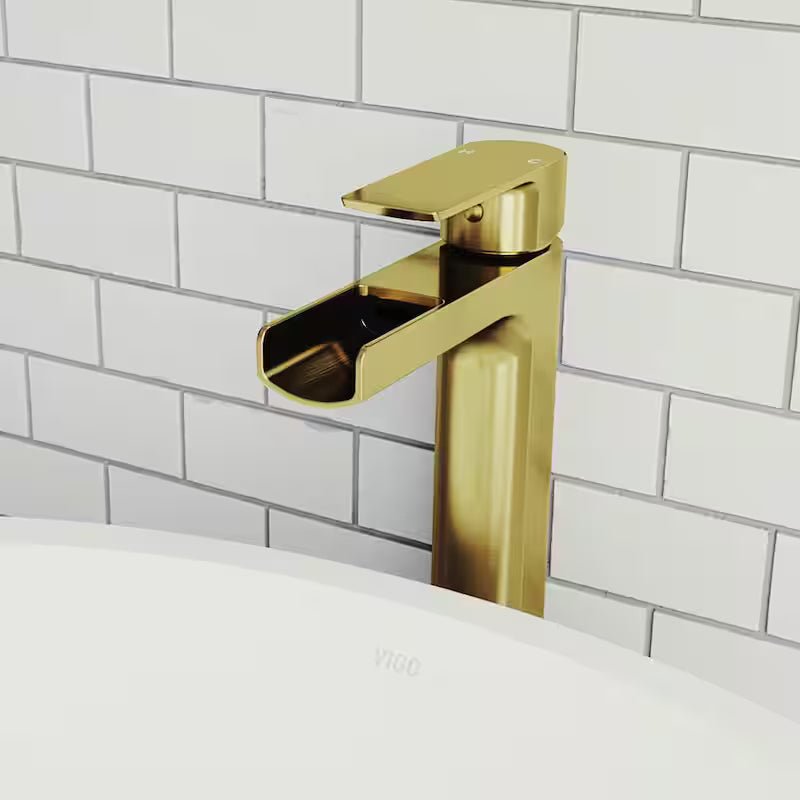 Single Handle Single-Hole Bathroom Vessel Faucet Matte Brushed Gold Q9579
