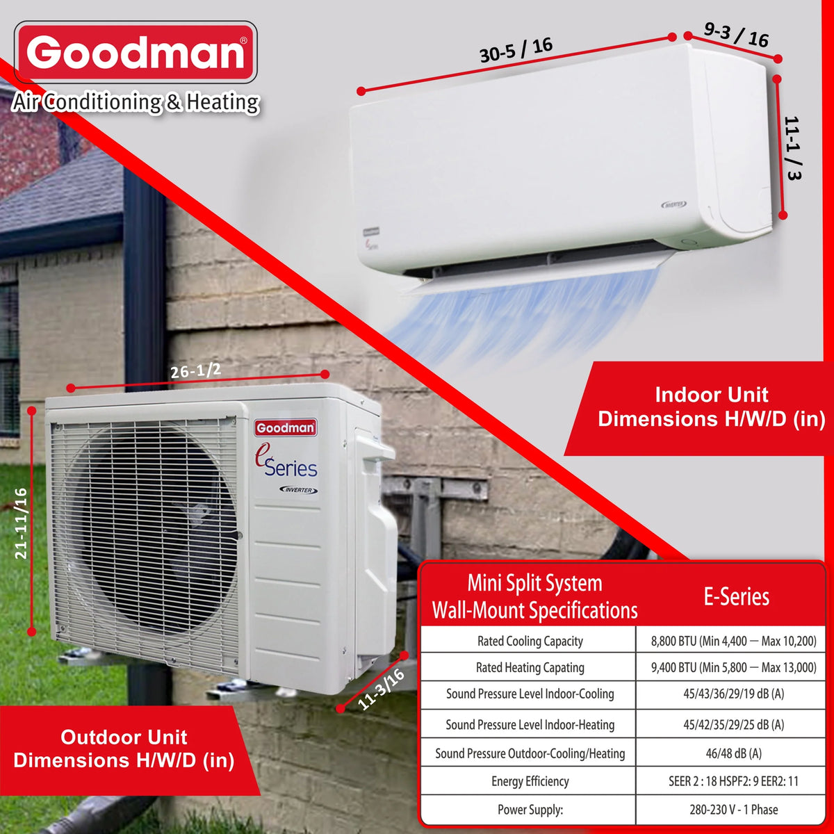 9,000 BTU 18 SEER2 Ductless Mini-Split Heat Pump Air Conditioner J59917