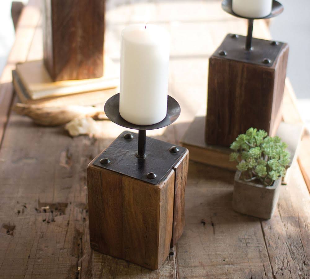 Recycled Wood Candle Holders I426386