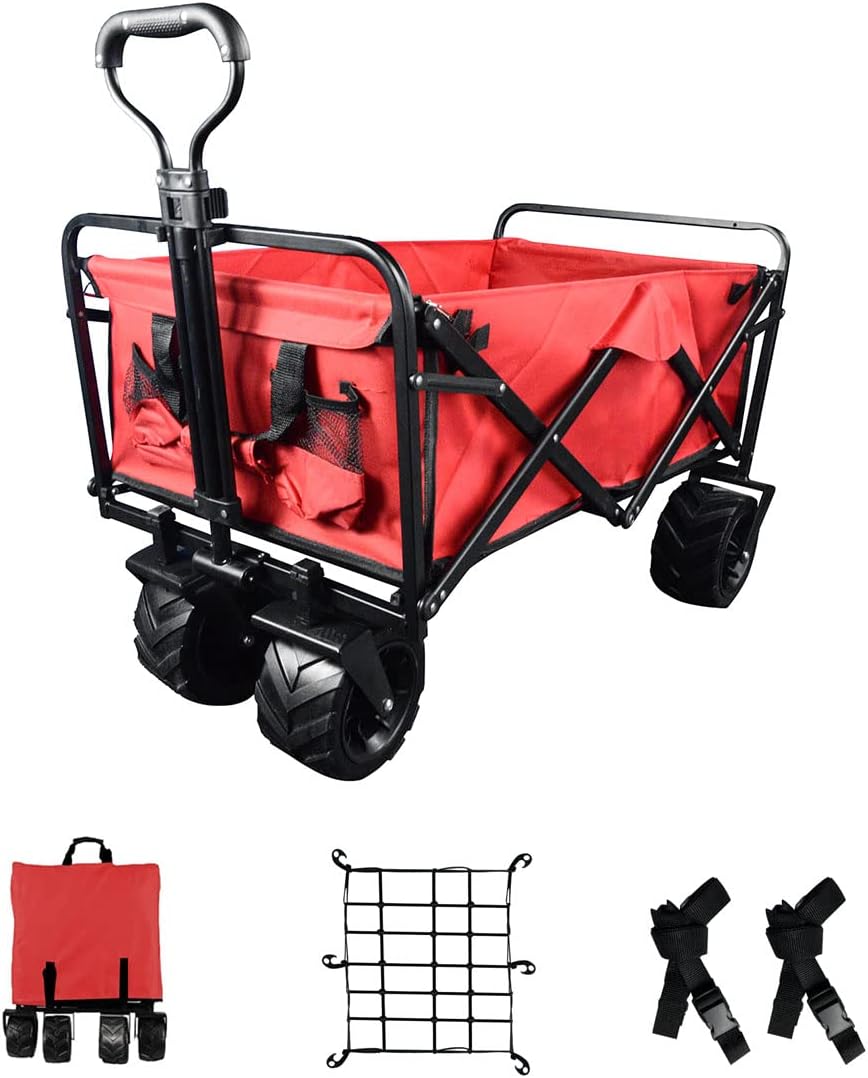 Collapsible Heavy Duty Beach Wagon Cart with Universal Wheels Adjustable Handle S6611