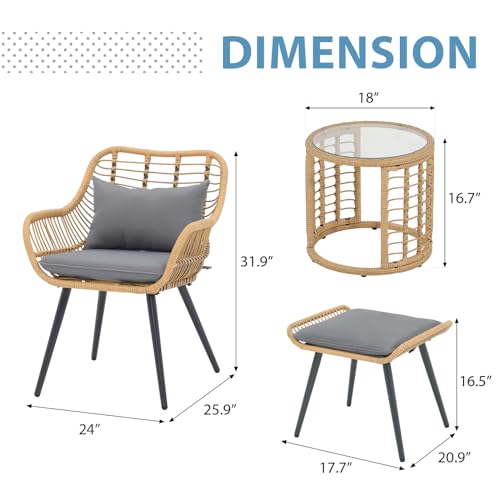 3 Piece Wicker Patio Bistro Set with Glass Top Table H85402