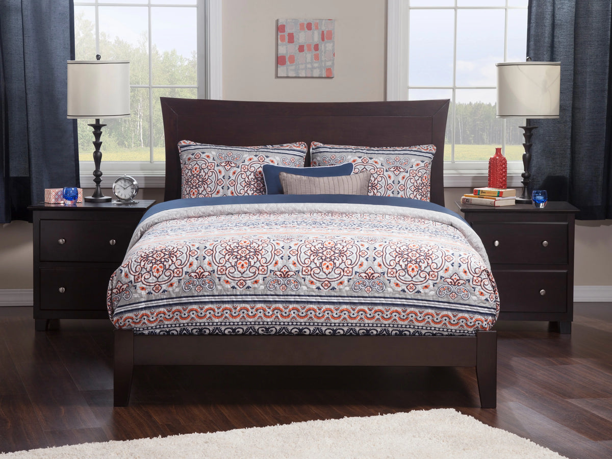 Full Low Profile Wood Platform Bed Frame with Panel Headboard A44427