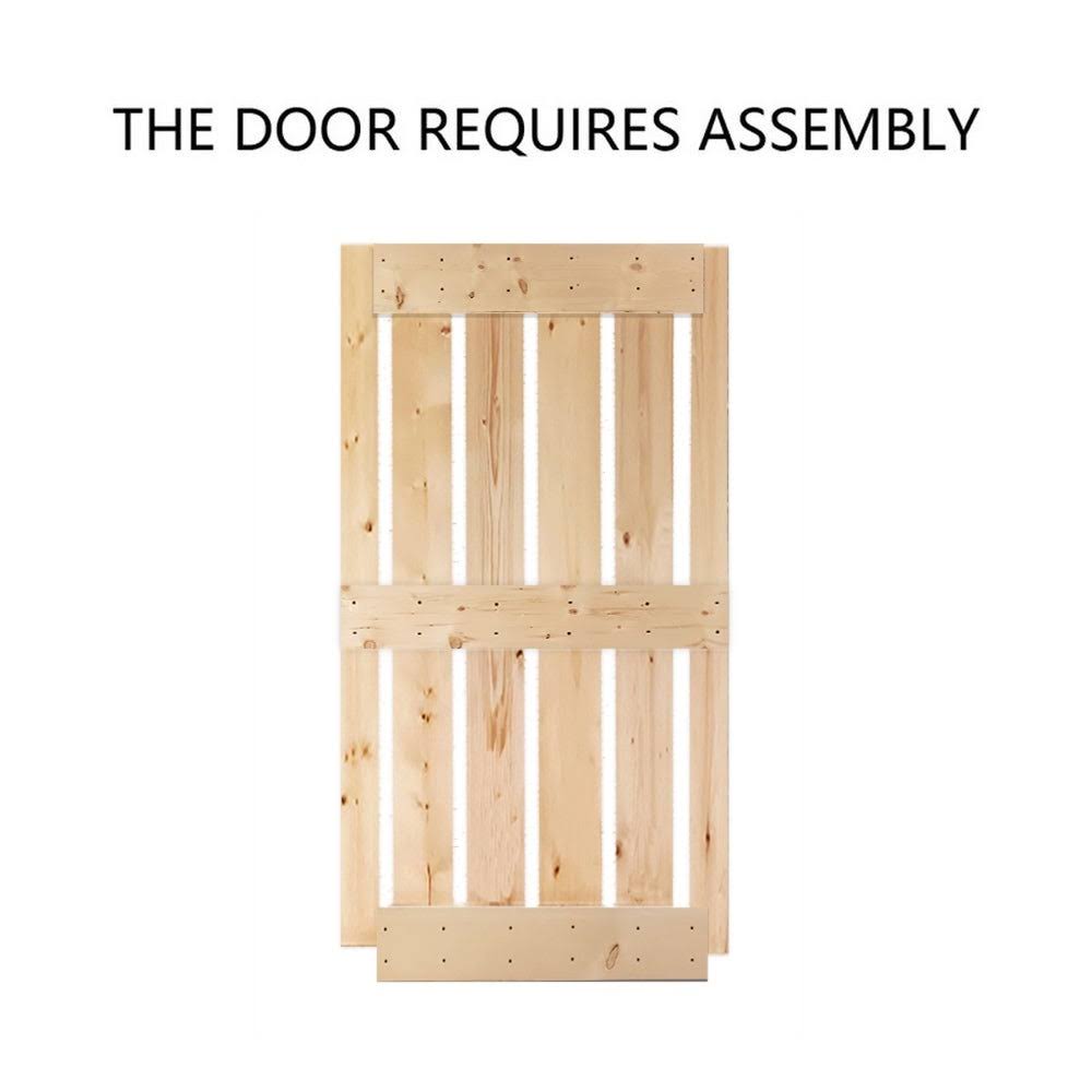 Unfinished 2 Panel Solid Knotty Pine Wood Barn Door O86515