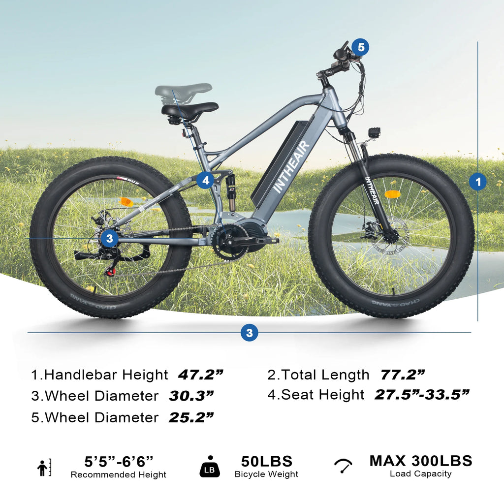 26'' Fat Tire Electric Bike 750W Mid Motor Gray B872