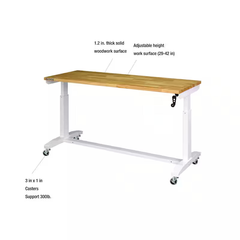 White Adjustable Height Worktable M8071