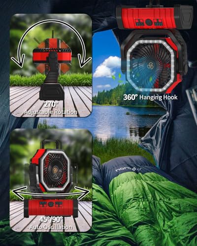 Battery Operated Portable Oscillating Fan with LED Lantern Light 20000mAh Rechargeable X9913