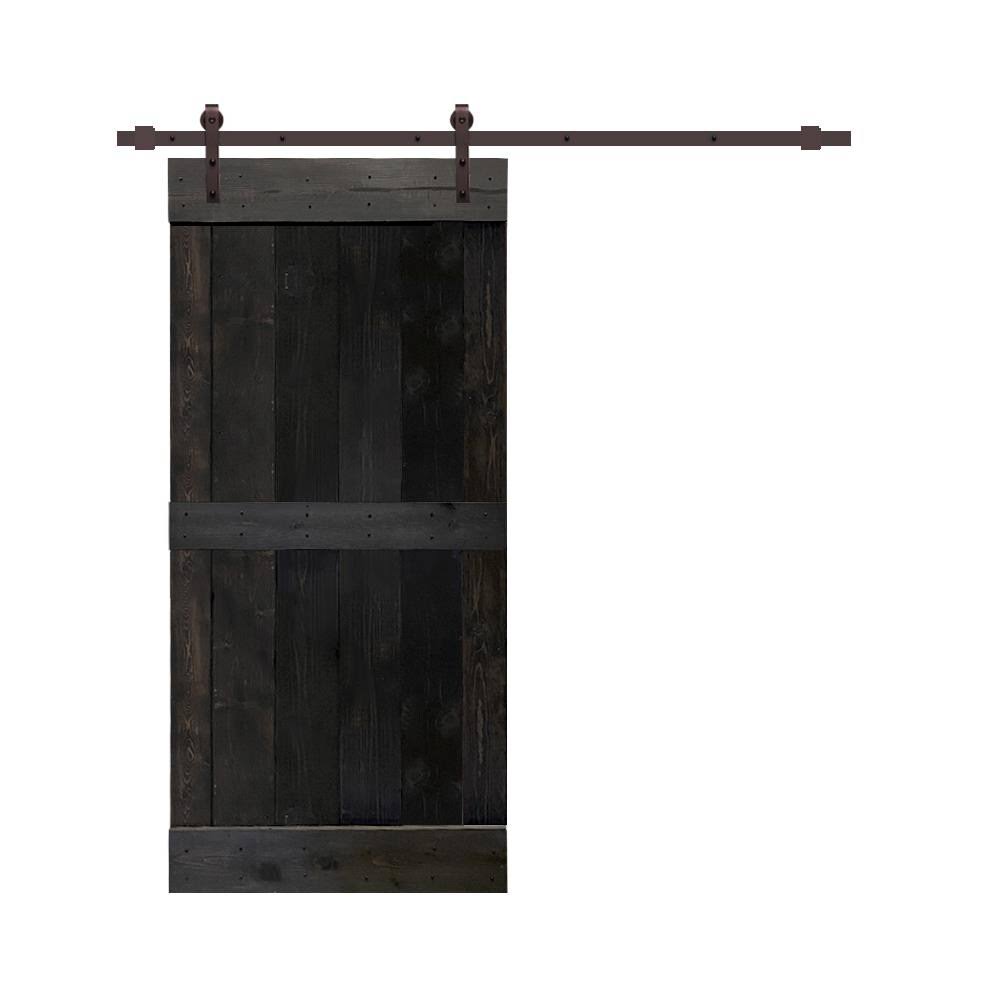 Charcoal Black Stained Wood Interior Sliding Barn Door with Hardware Kit M1382