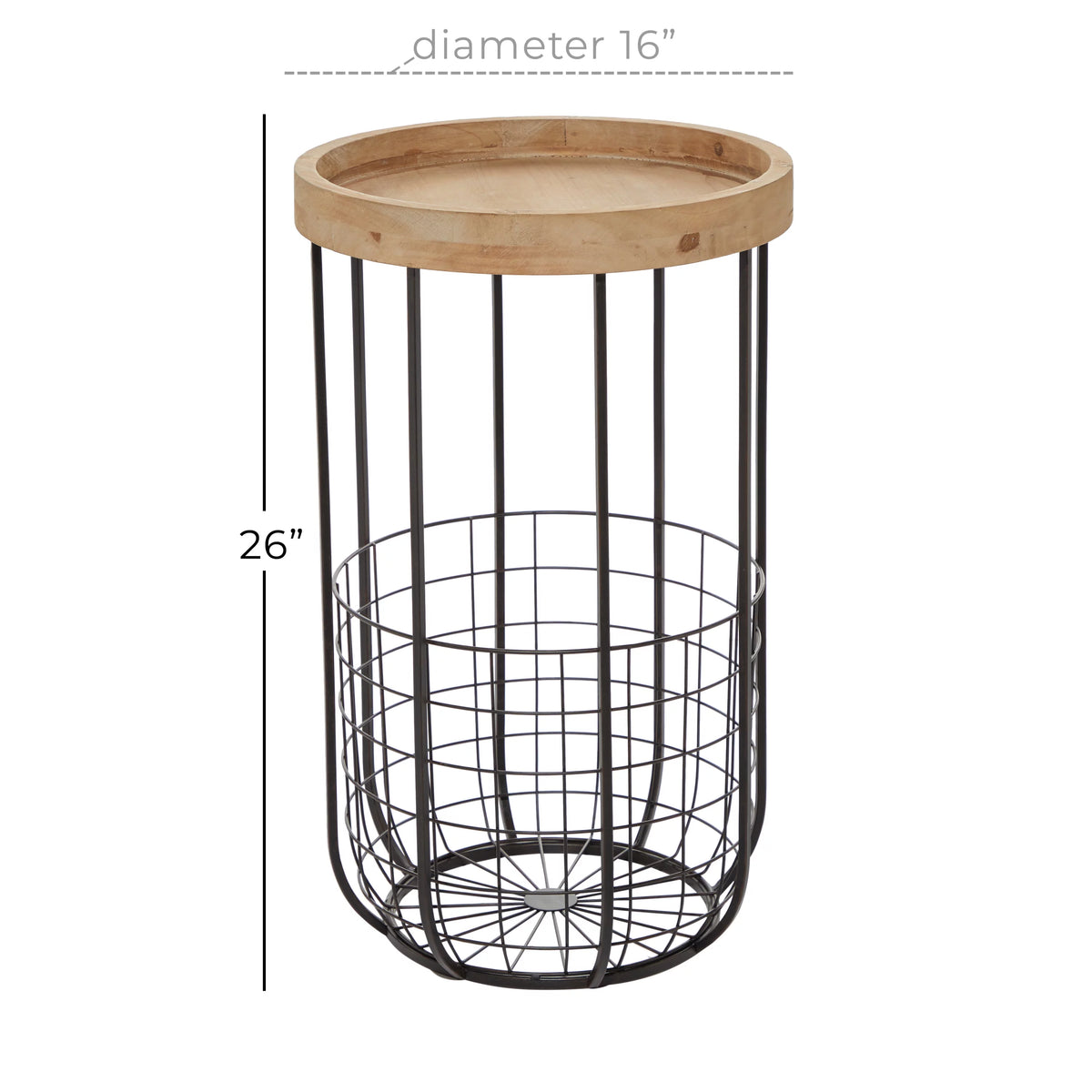 16" x 26" Black Metal Accent Table with Brown Wood Top and Wire Basket Storage L127