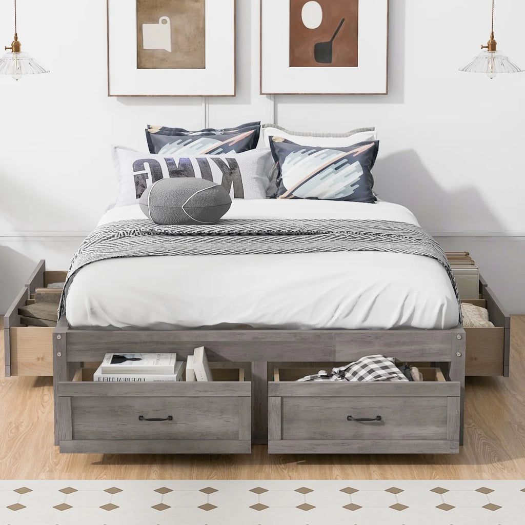 Full Size Wood Captain Bed with 6 Storage Drawers O175