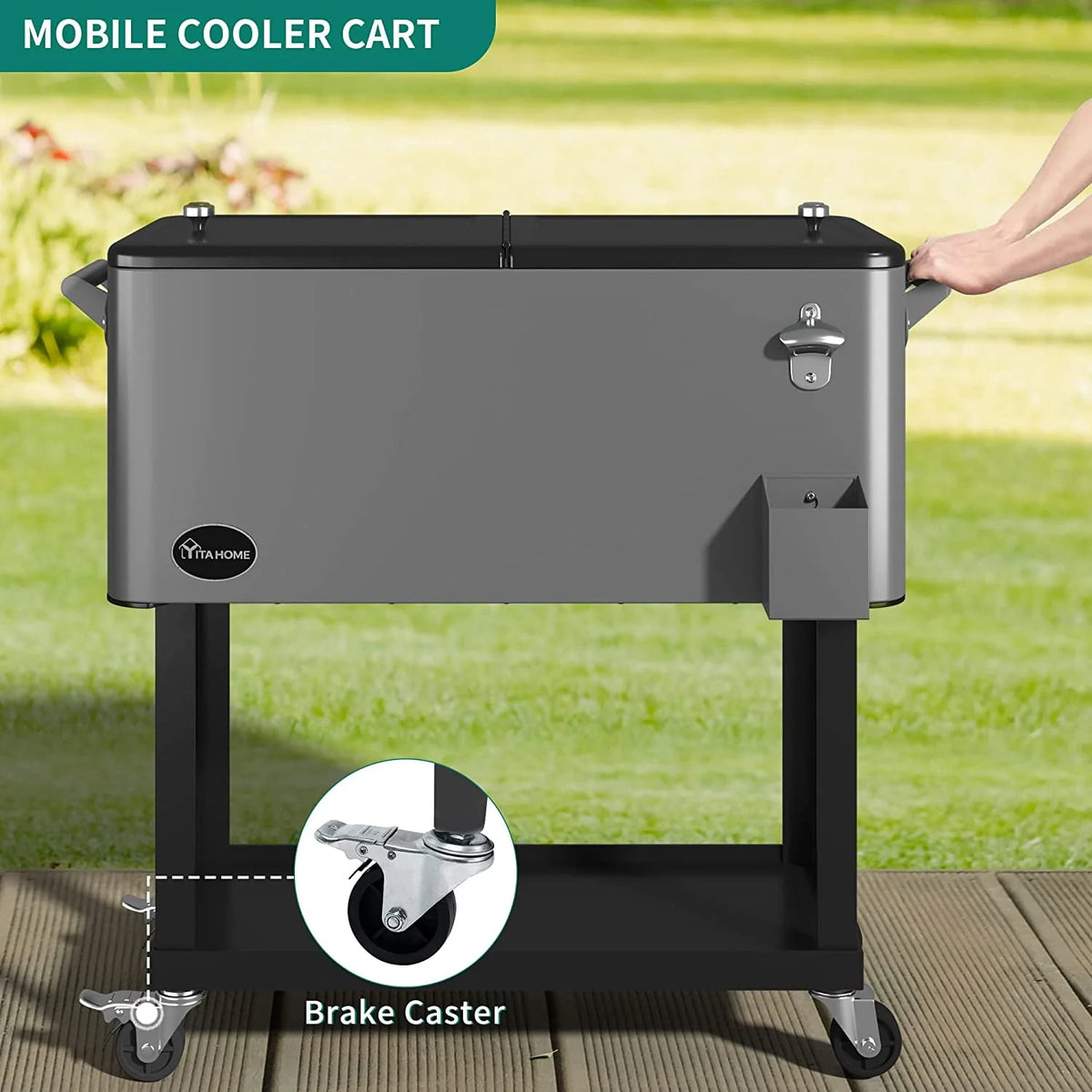 80 Quart Rolling Cooler Cart with Wheels D699354