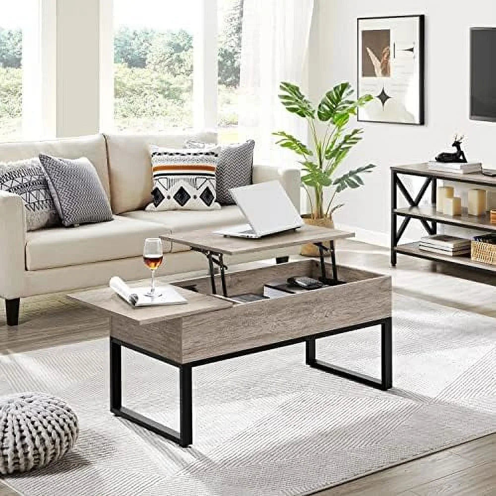 Lift Top Coffee Table with Hidden Compartments and Side Drawer V235
